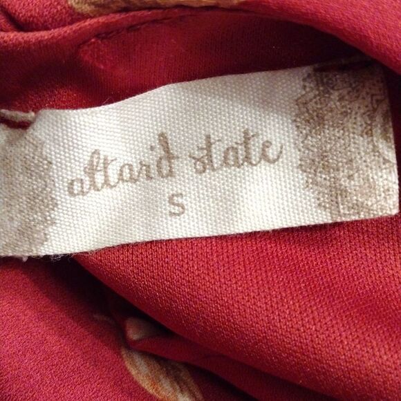 NWT Altar’d State Floral Romper, Long Sleeve Ruffle Detail, Cherry&Tan, Small - Picture 6 of 7